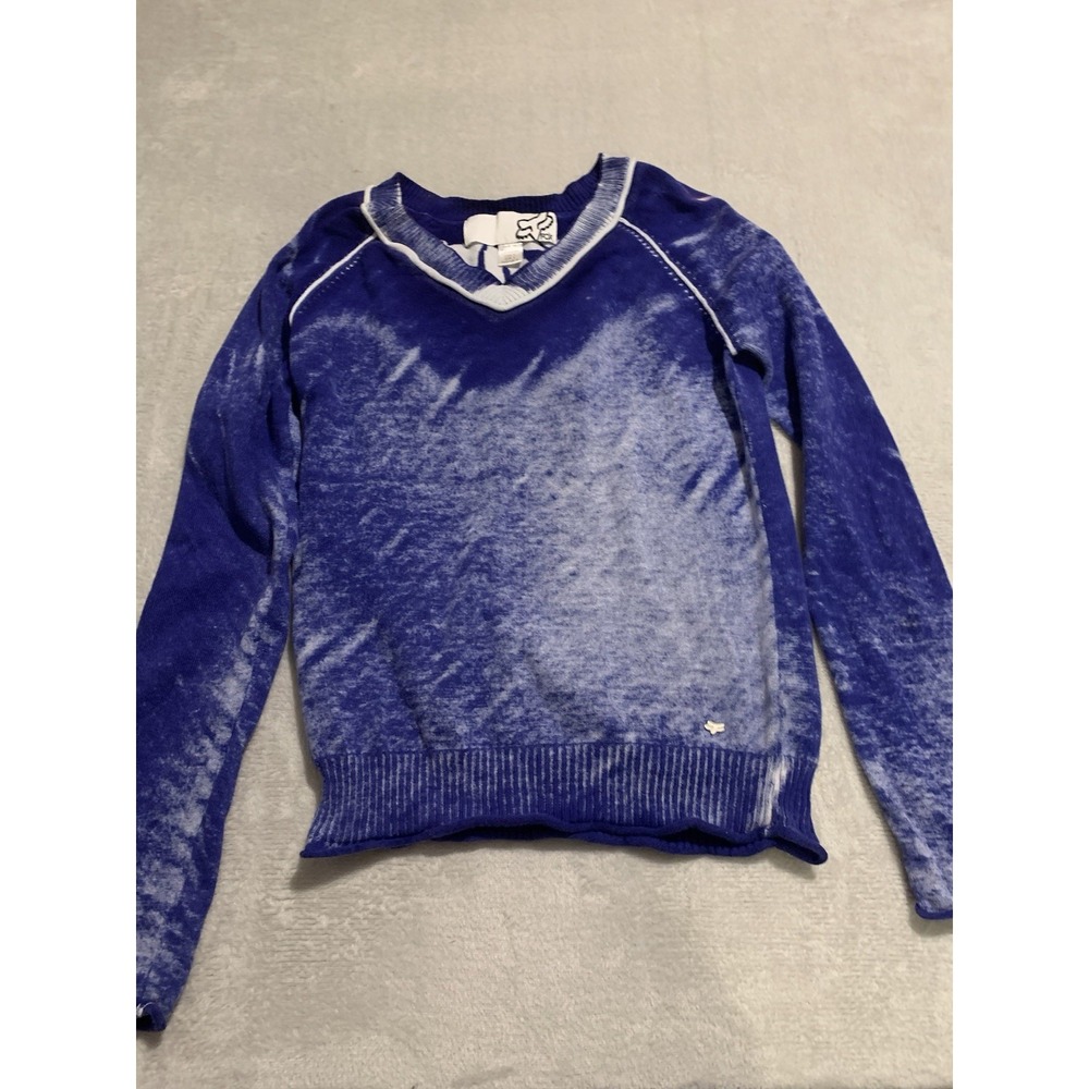 Fox Racing‎ Huntress Women's V Neck Small Blue White Sweater *READ*
